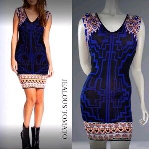 Jealous Tomato Blue & Orange Tribal Aztec Dress – Size Small